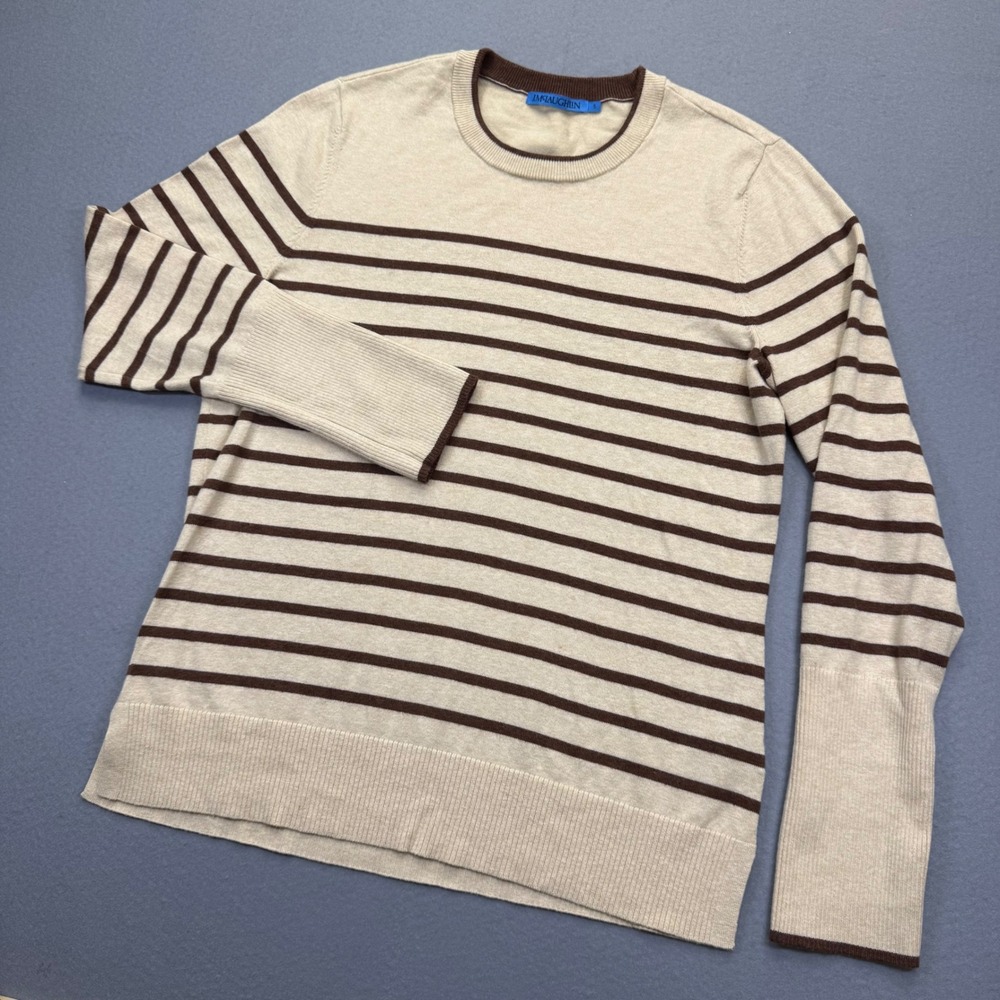 J.McLaughlin Womens Striped Crewneck Sweater Beige Brown Cotton Modal Small